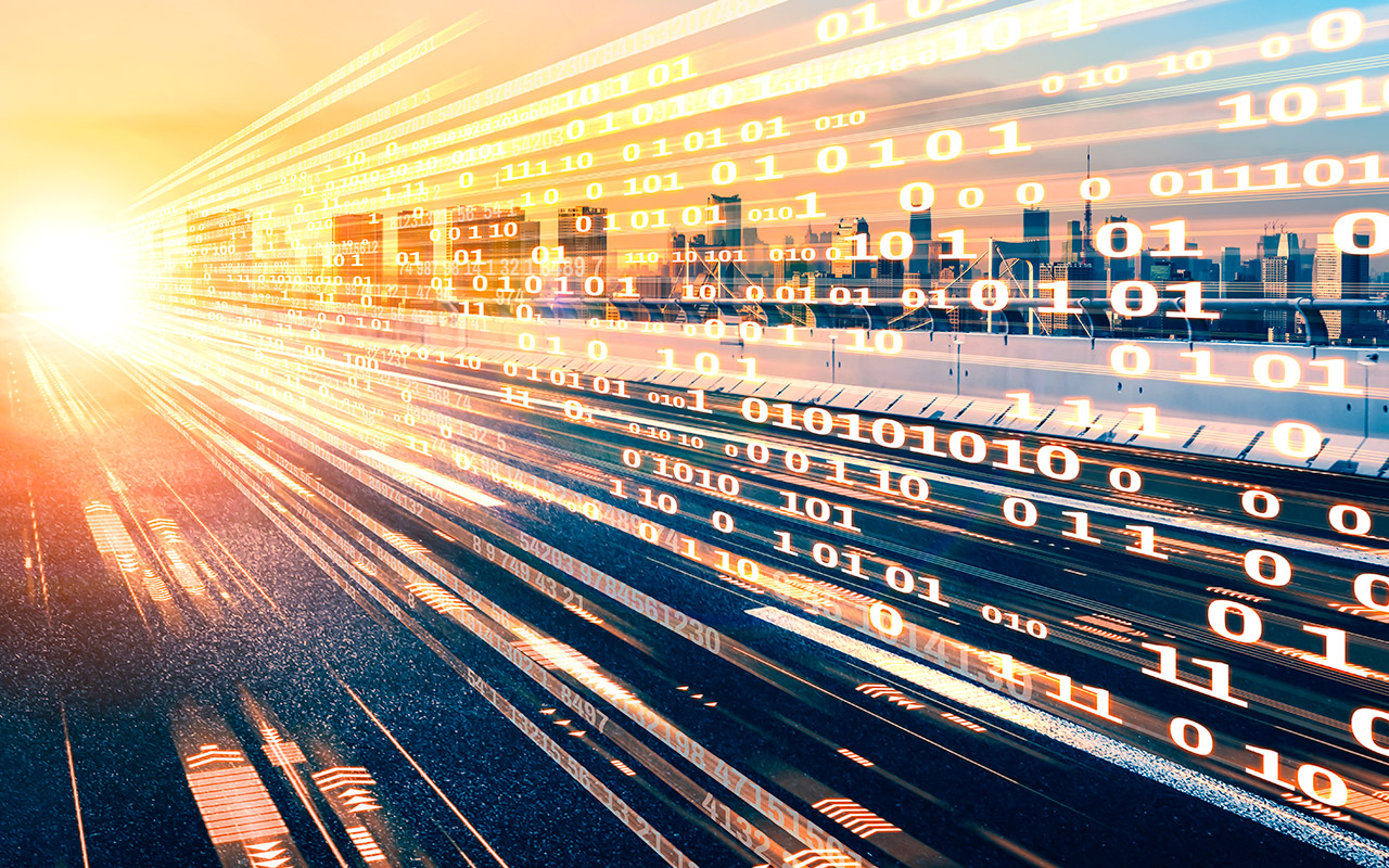 Bild zeigt Verlauf in Programmiercode und deutet Richtung Zukunft